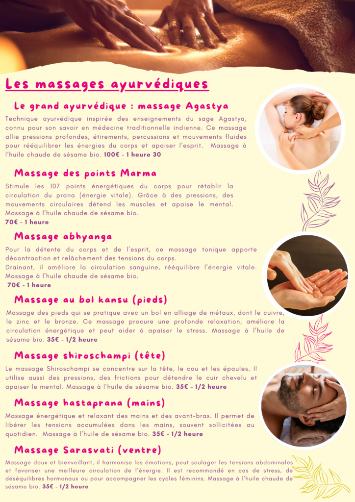 massages ayurvédiques bien-être dos ventre mains pieds tensions stress